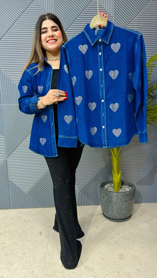 Premium Denim Cotton Shirt With Swarovski Work GGR1122