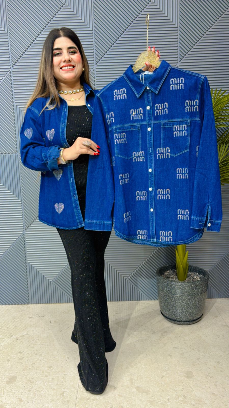 Premium Denim Cotton Shirt With Swarovski Work GGR1122