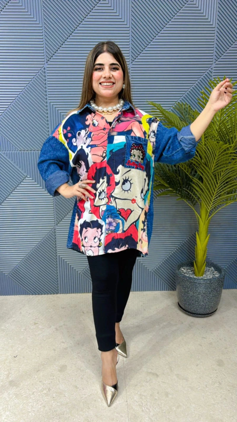 Premium Denim Shirt With Heavy Quality Embroidery GGR644