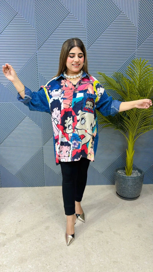 Premium Denim Shirt With Heavy Quality Embroidery GGR644