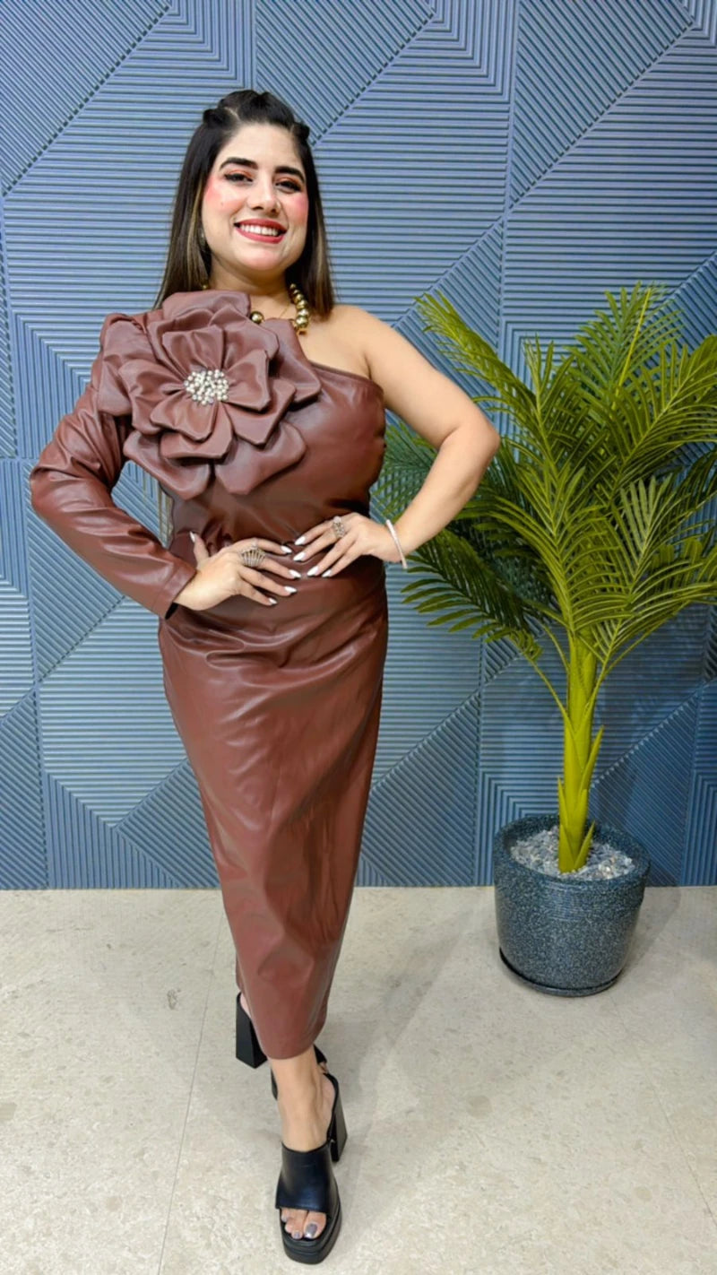 Premium Leather Dress With Flower GGR828