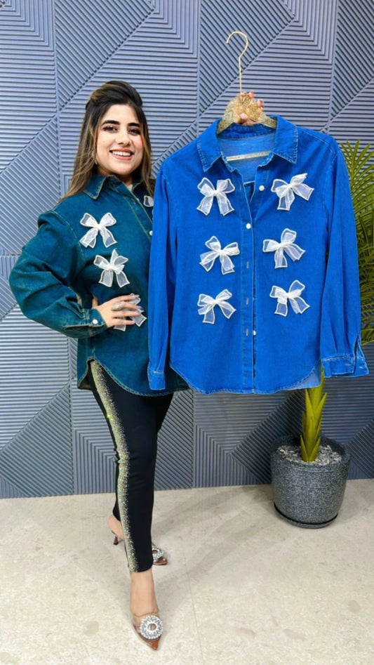 Premium Quality Denim Shirt With Beautiful Broch GGR667