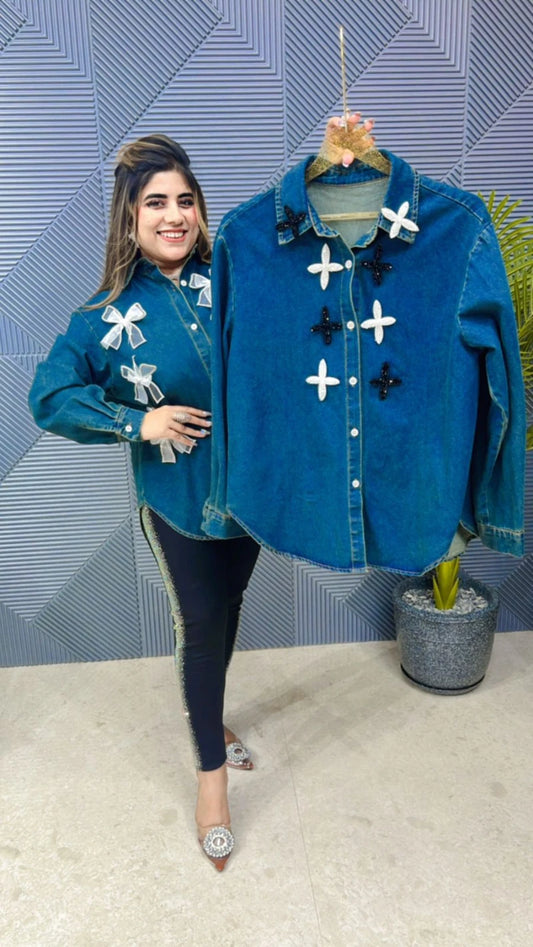 Premium Quality Denim Shirt With Beautiful Broch GGR669