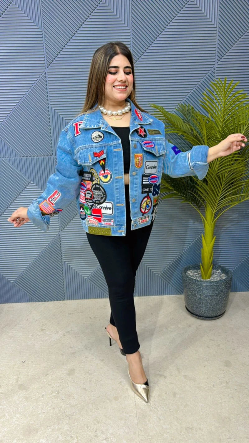 Premium Quality Denim Shirt With Embroidery & Stickers GGR651
