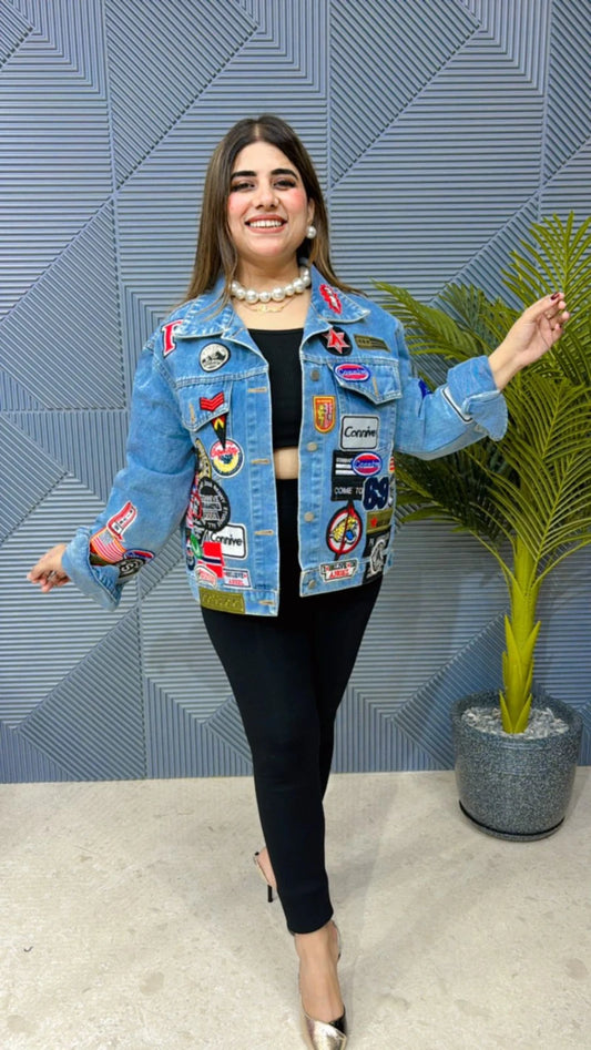 Premium Quality Denim Shirt With Embroidery & Stickers GGR651