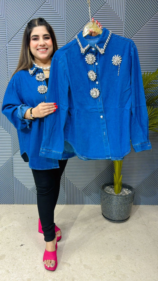 Premium Quality Denim Studded Shirt GGR1087