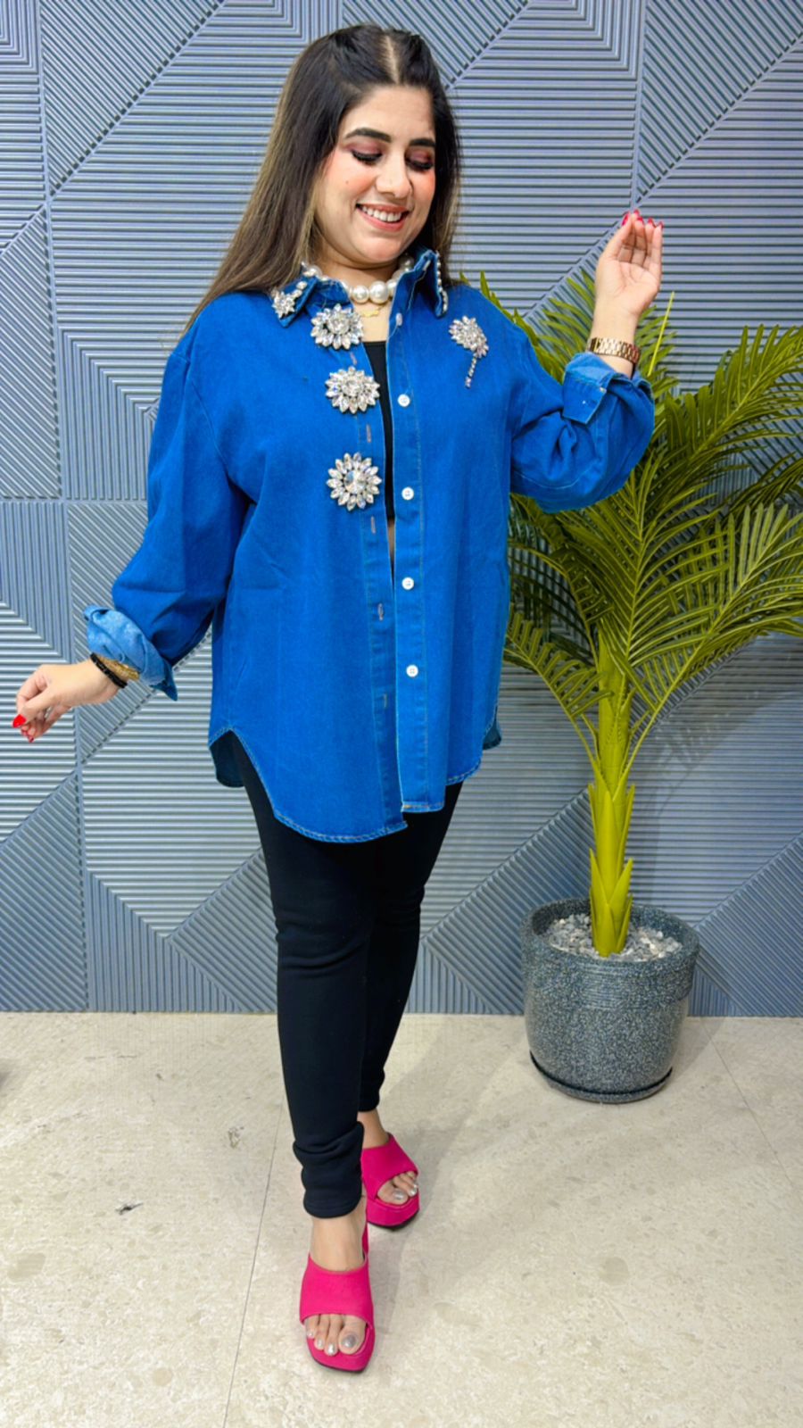 Premium Quality Denim Studded Shirt GGR1087