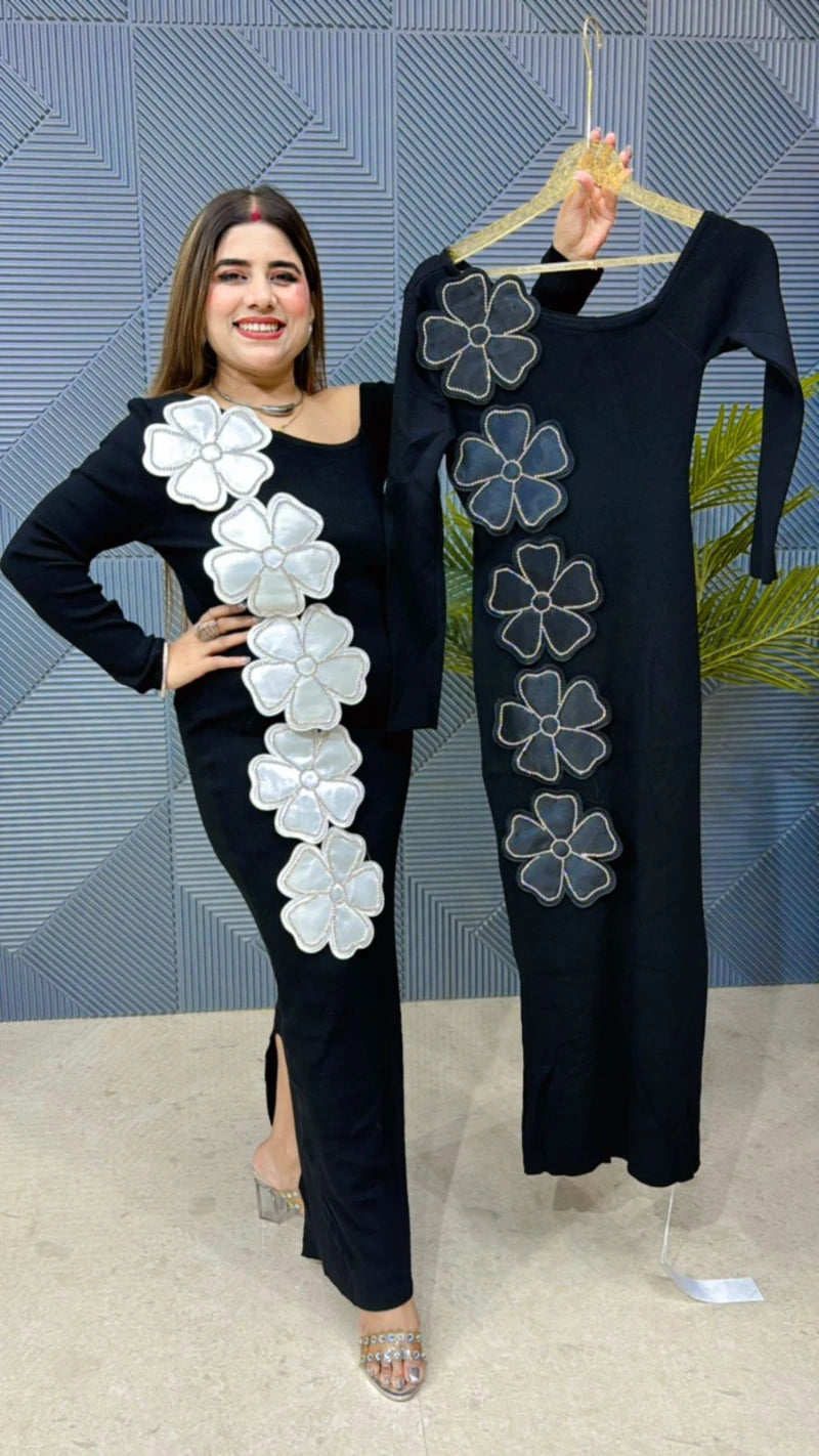 Premium Quality Flower Knitted Dress GGR788