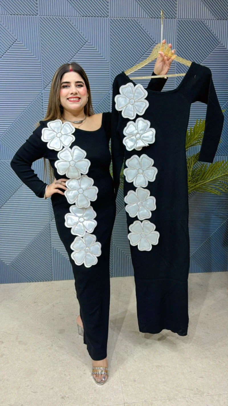 Premium Quality Flower Knitted Dress GGR788