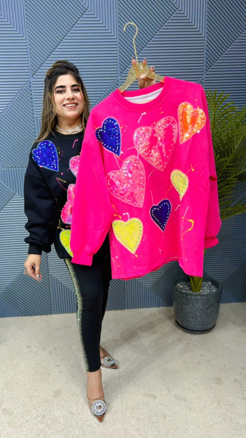 Premium Quality Heart Sweatshirt With Sequin Work GGR680