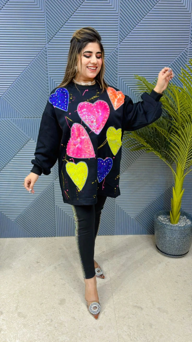 Premium Quality Heart Sweatshirt With Sequin Work GGR680