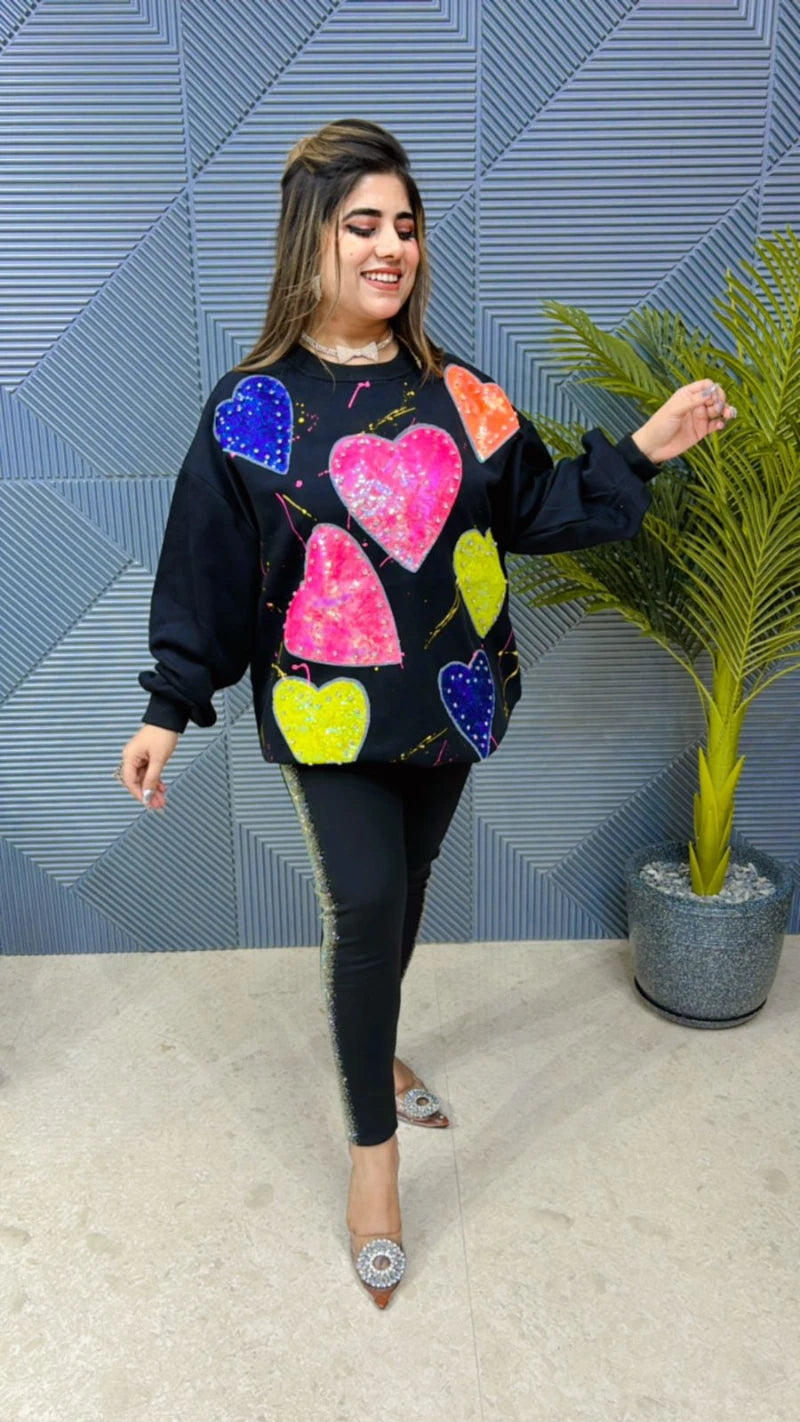 Premium Quality Heart Sweatshirt With Sequin Work GGR680