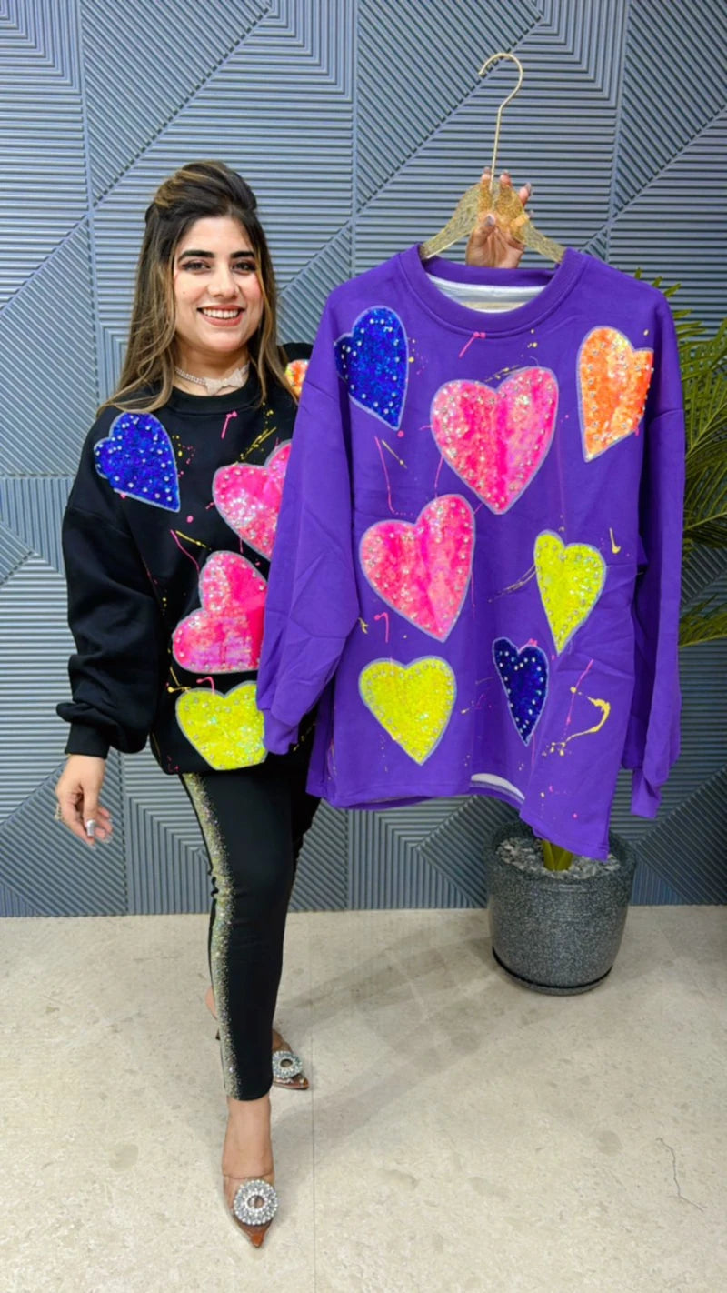 Premium Quality Heart Sweatshirt With Sequin Work GGR680