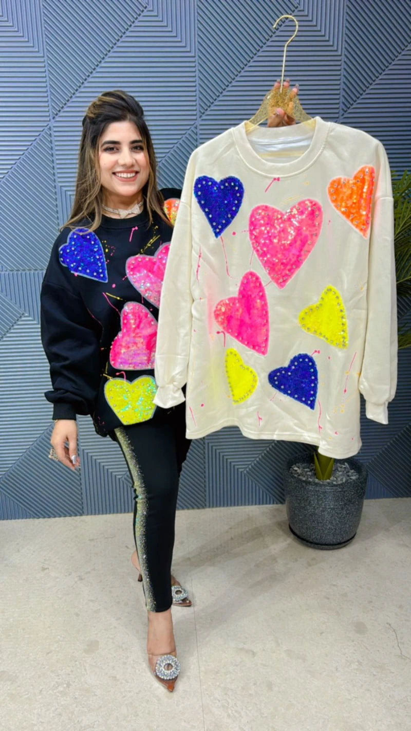 Premium Quality Heart Sweatshirt With Sequin Work GGR680