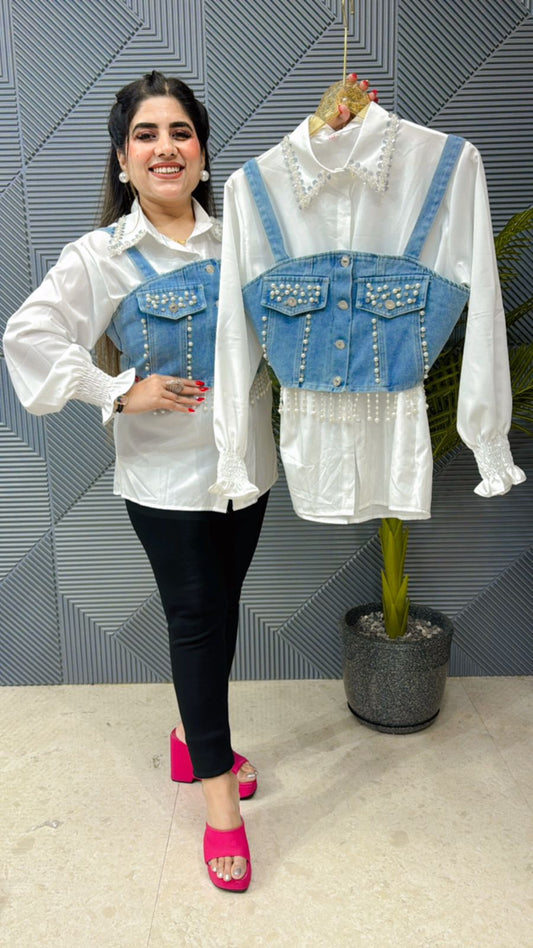 Premium Shirt With Denim Blazer GGR1082