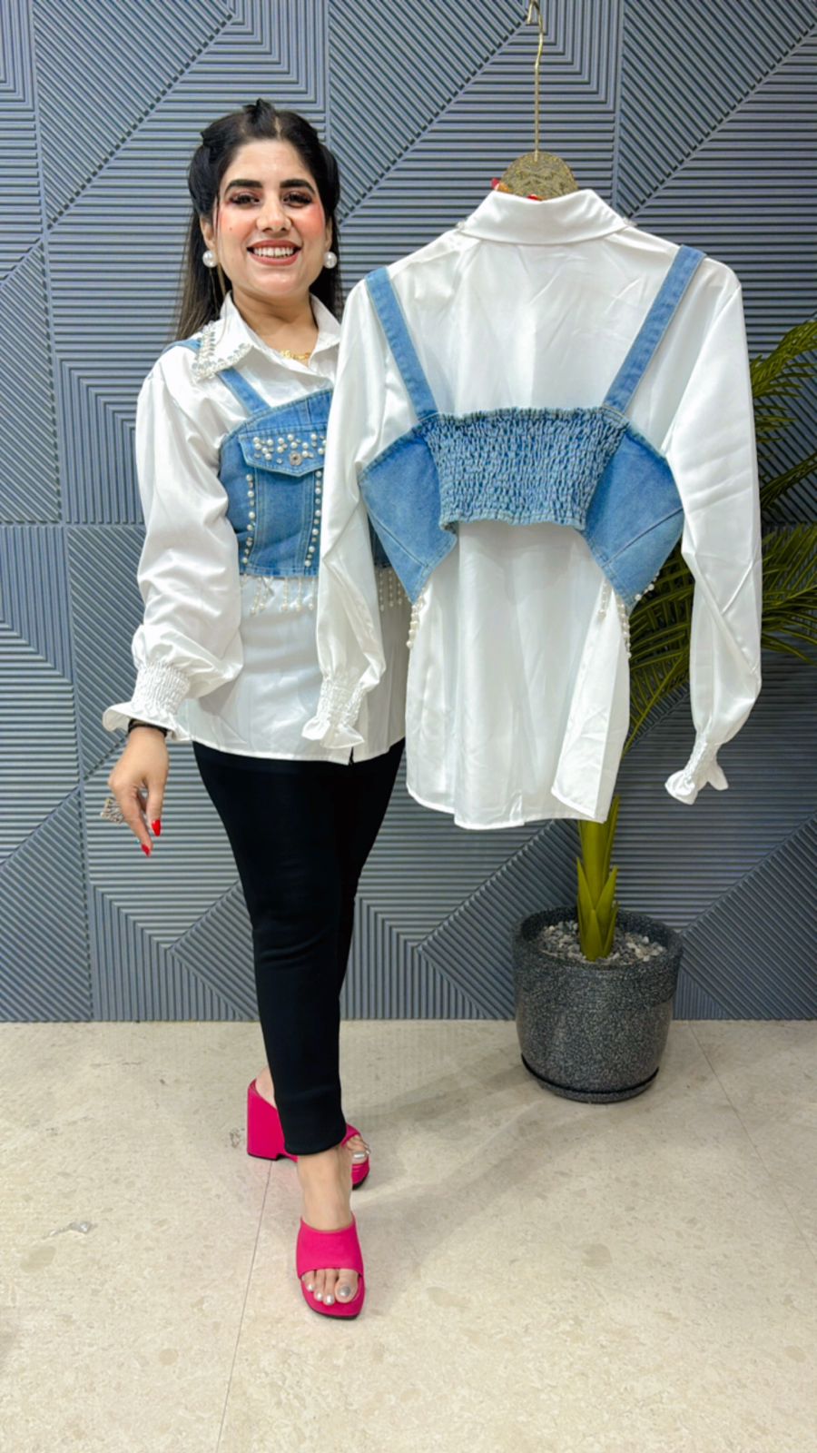 Premium Shirt With Denim Blazer GGR1082