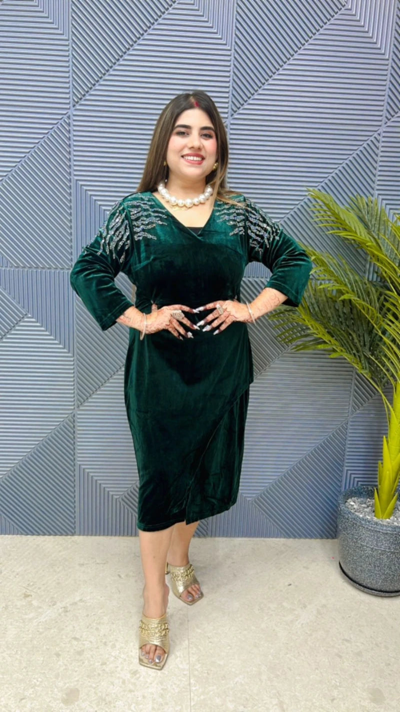 Premium Velvet Dress With Front Swarovski Work GGR690