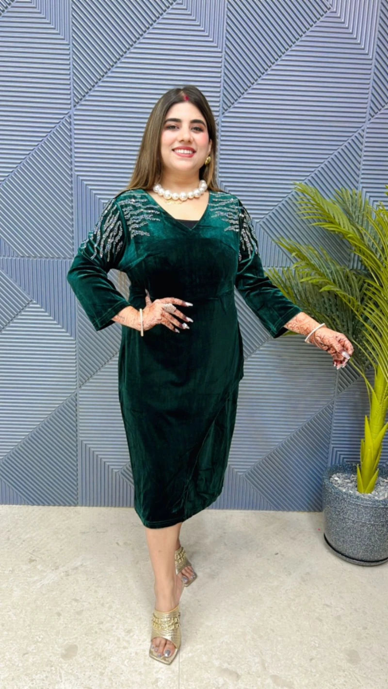 Premium Velvet Dress With Front Swarovski Work GGR690