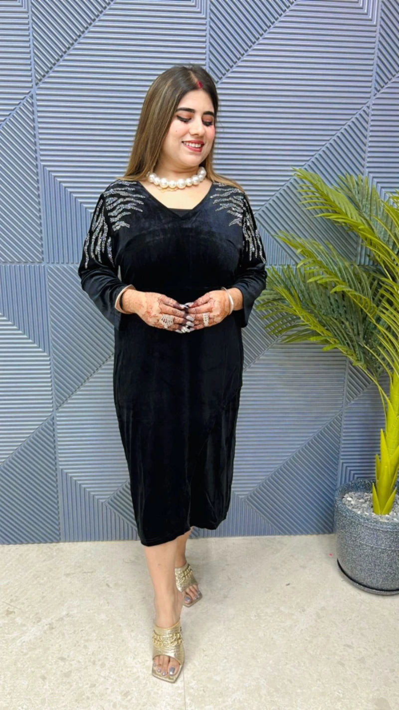 Premium Velvet Dress With Front Swarovski Work GGR690