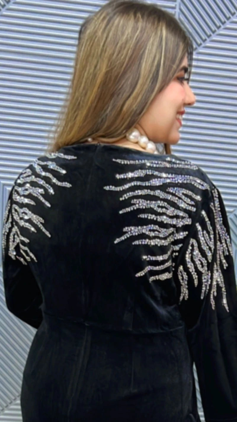 Premium Velvet Dress With Front Swarovski Work GGR690