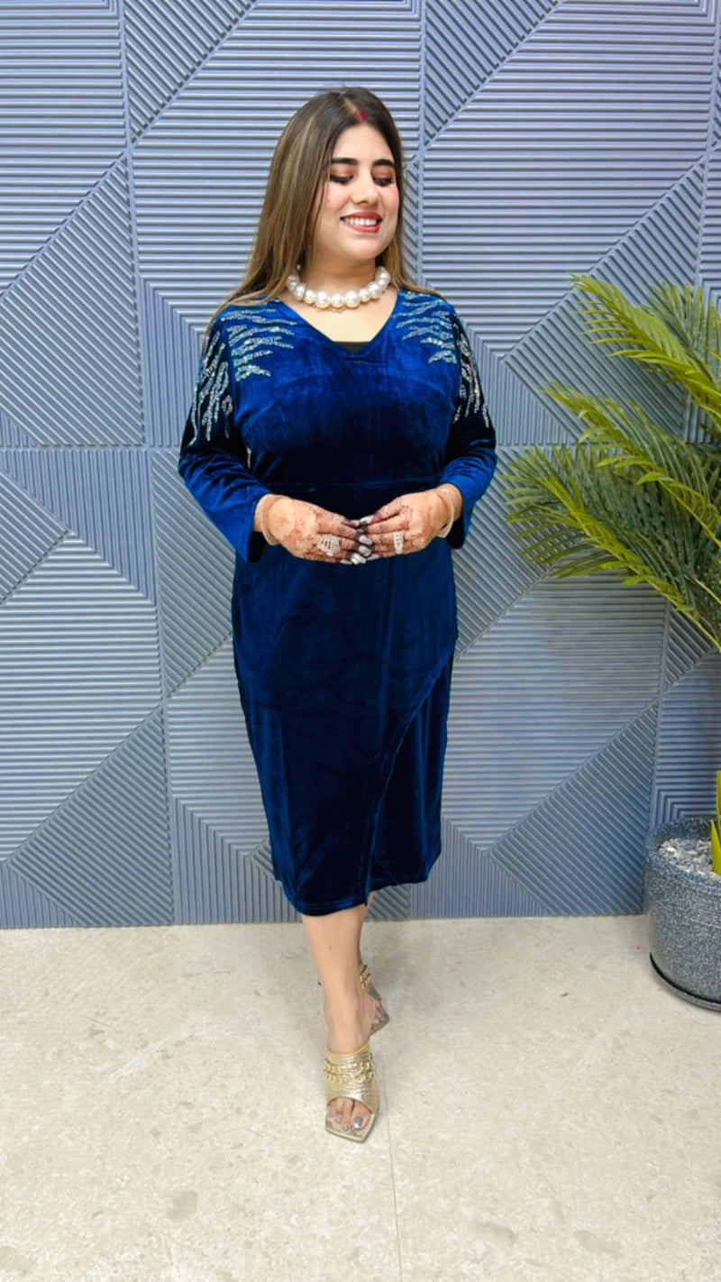 Premium Velvet Dress With Front Swarovski Work GGR690