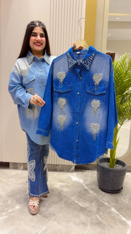 BEAUTIFUL PREMIUM DENIM SHIRT GGR5560 Girls Glitters