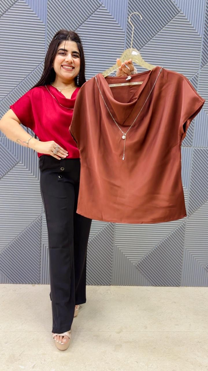 BEAUTIFUL SUMMER SATINE TOP WITH CHAIN GGR5135 Girls Glitters