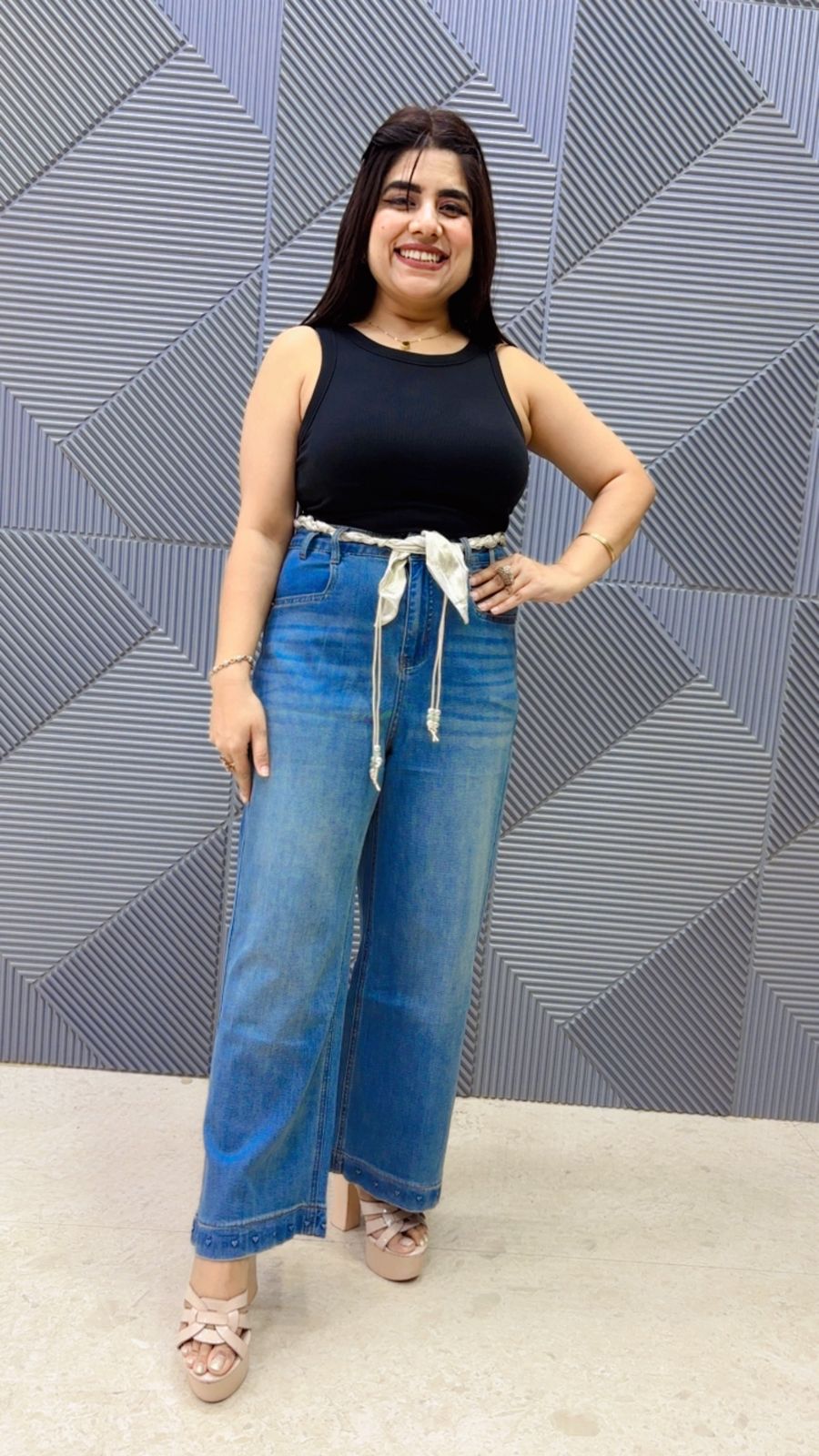 BEAUTIFUL IMPORTED DENIM JEANS WITH BELT GGR5129 Girls Glitters