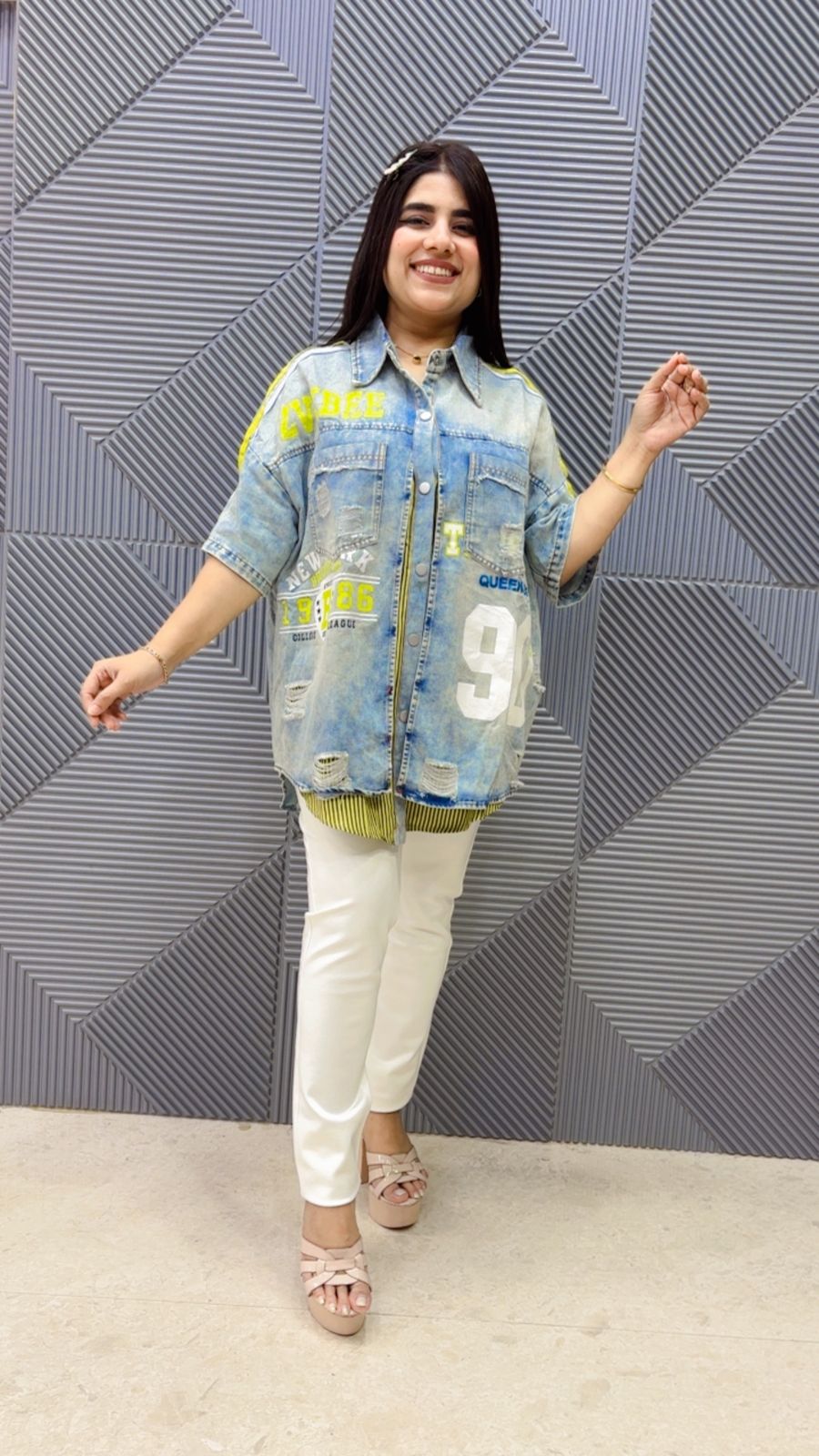 BEAUTIFUL DENIM DUBBLE SHIRT GGR5120 Girls Glitters