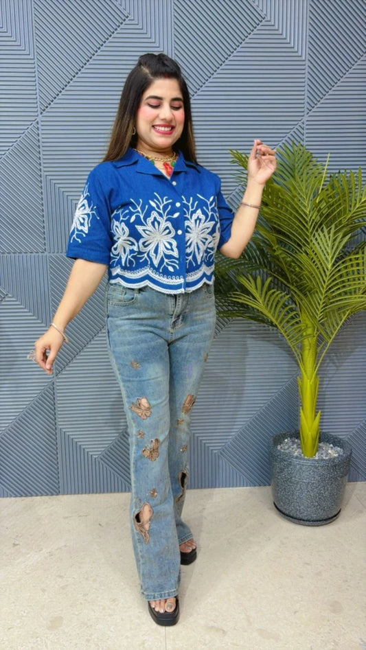 BEAUTIFUL DENIM SHIRT WITH EMBROIDERED GGR1353
