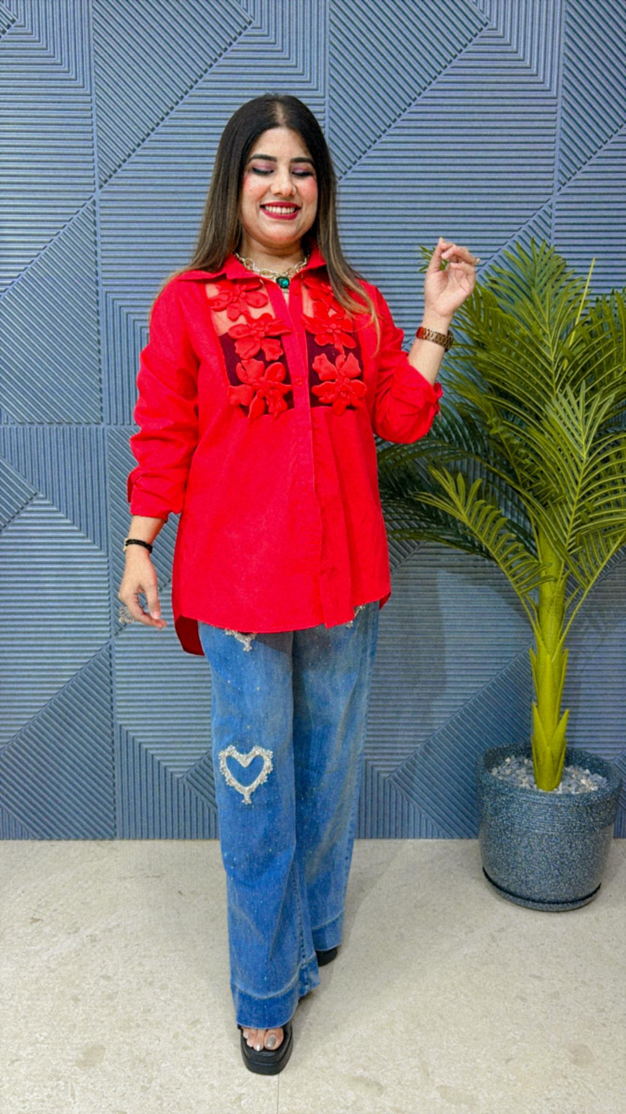 BEAUTIFUL  COTTON SHIRTH WITH 3D FLOWER GGR1385