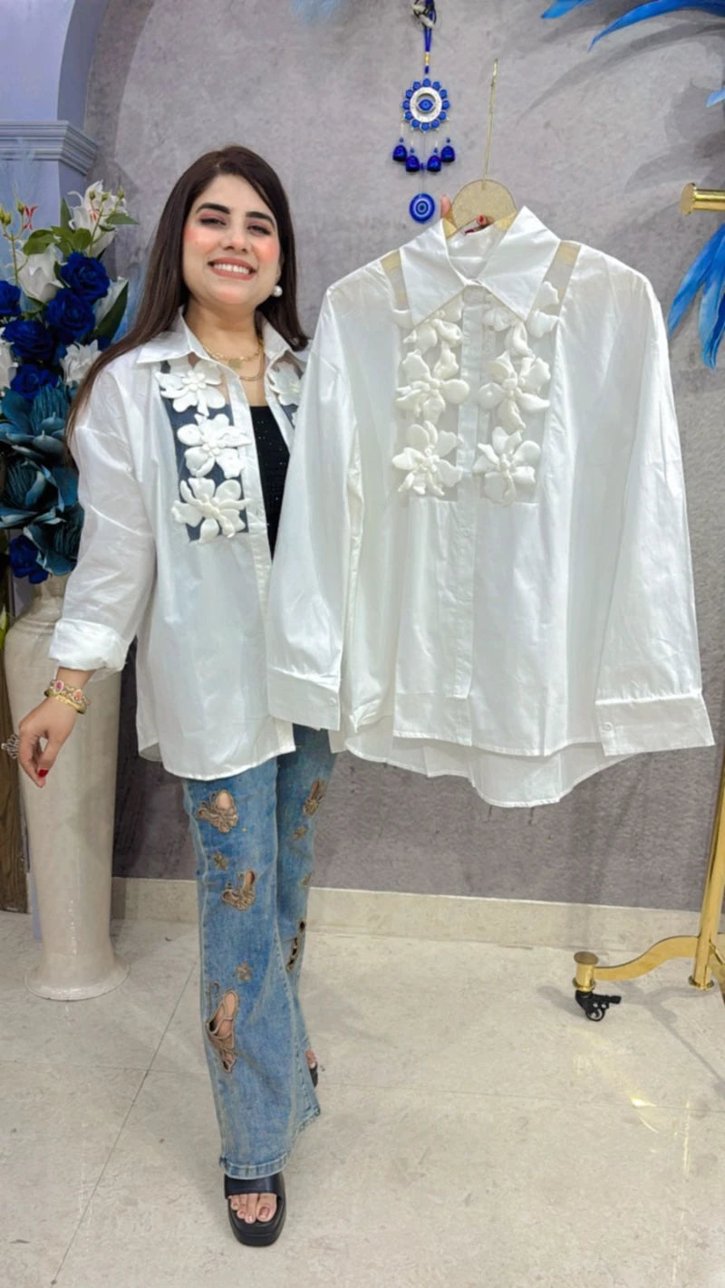 BEAUTIFUL FLOWER WHITE SHIRT GGR1632