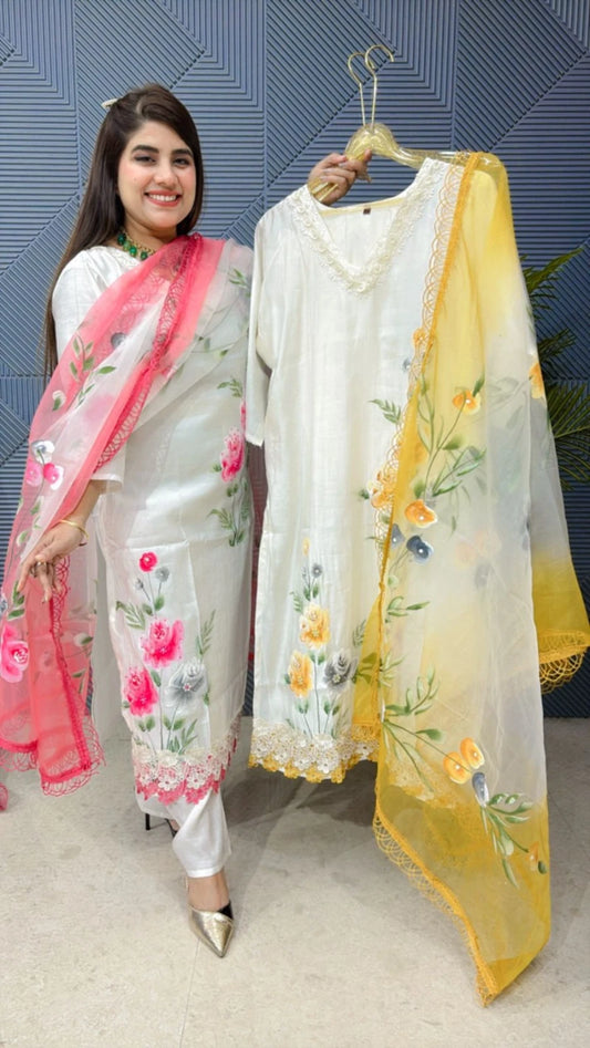 3PCS SUIT SET IN COTTON ORGANZA DUPATTA GGR1841