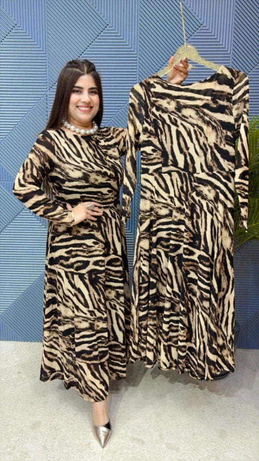 PREMIUM POWERNET LEOPERD PRINT DRESS WITH BELT GGR1890