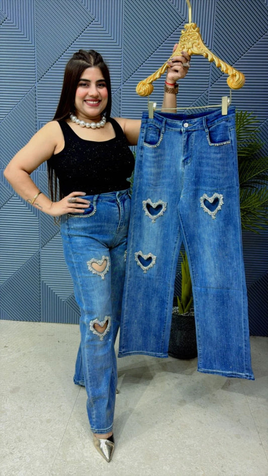 PREMIUM JEANS WITH HEART STUDED WORK  GGR1901