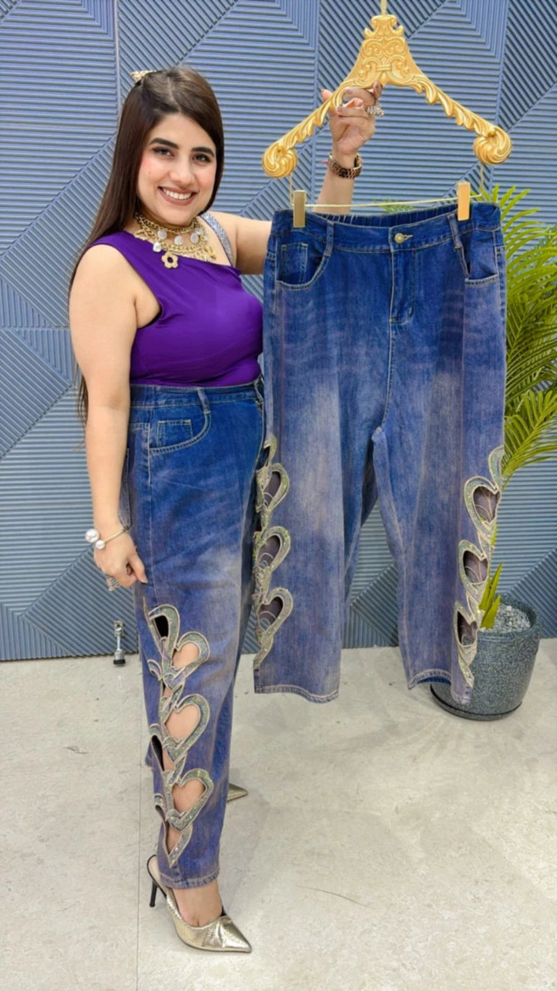 PREMIUM LASER CUT HEART DENIM JEANS GGR1970