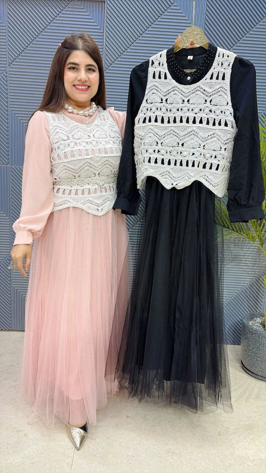 PREMIUM PARTYWEAR DRESS WITH CROSIA WORK TOP GGR1986