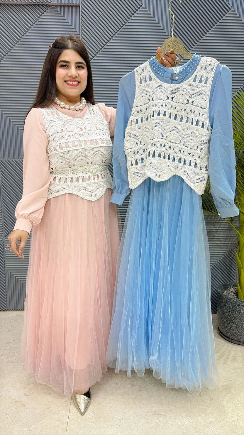 PREMIUM PARTYWEAR DRESS WITH CROSIA WORK TOP GGR1986