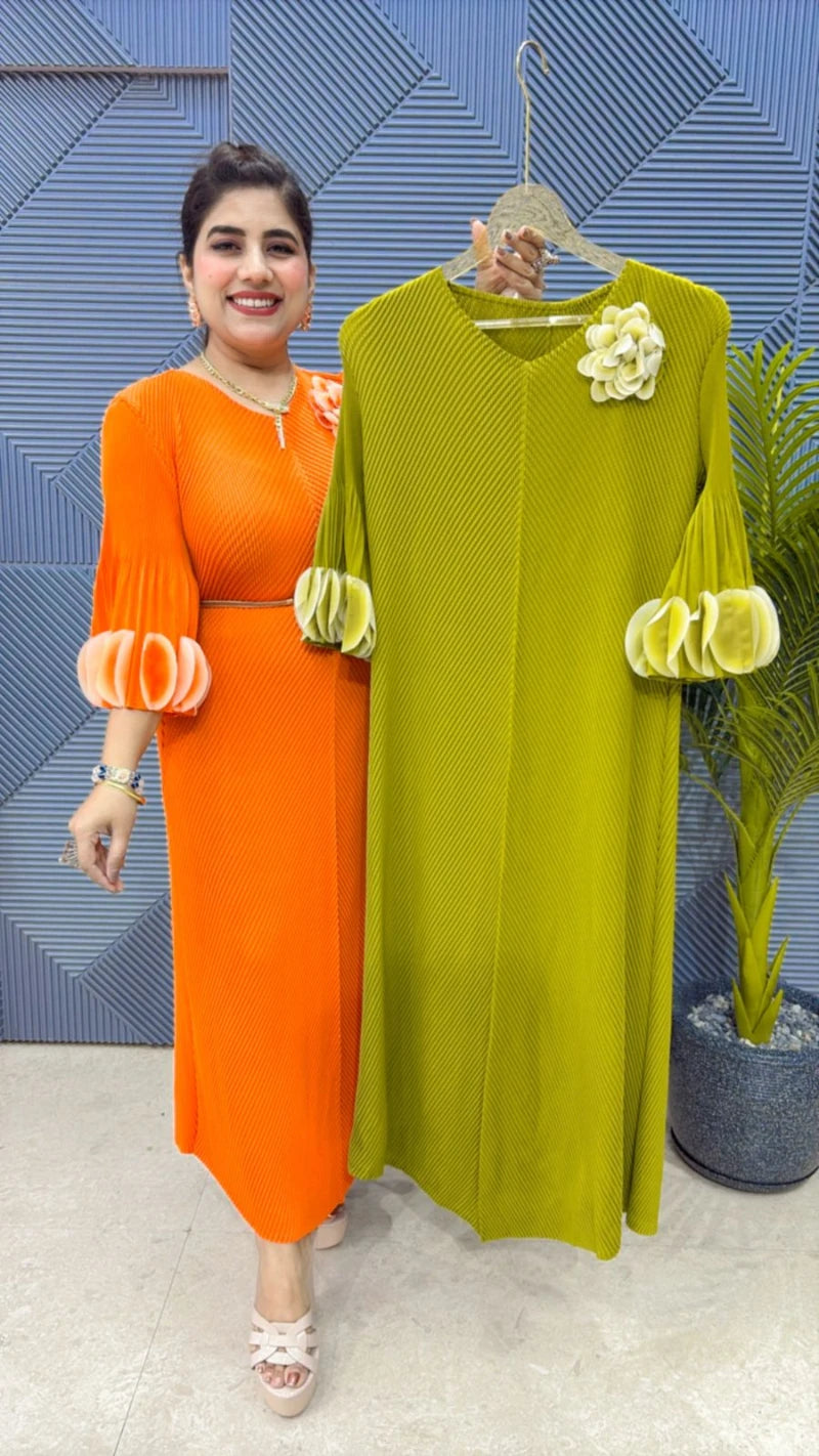 PREMIUM WRINKLE DRESS WITH BELT GGR2034
