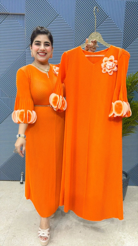 PREMIUM WRINKLE DRESS WITH BELT GGR2034