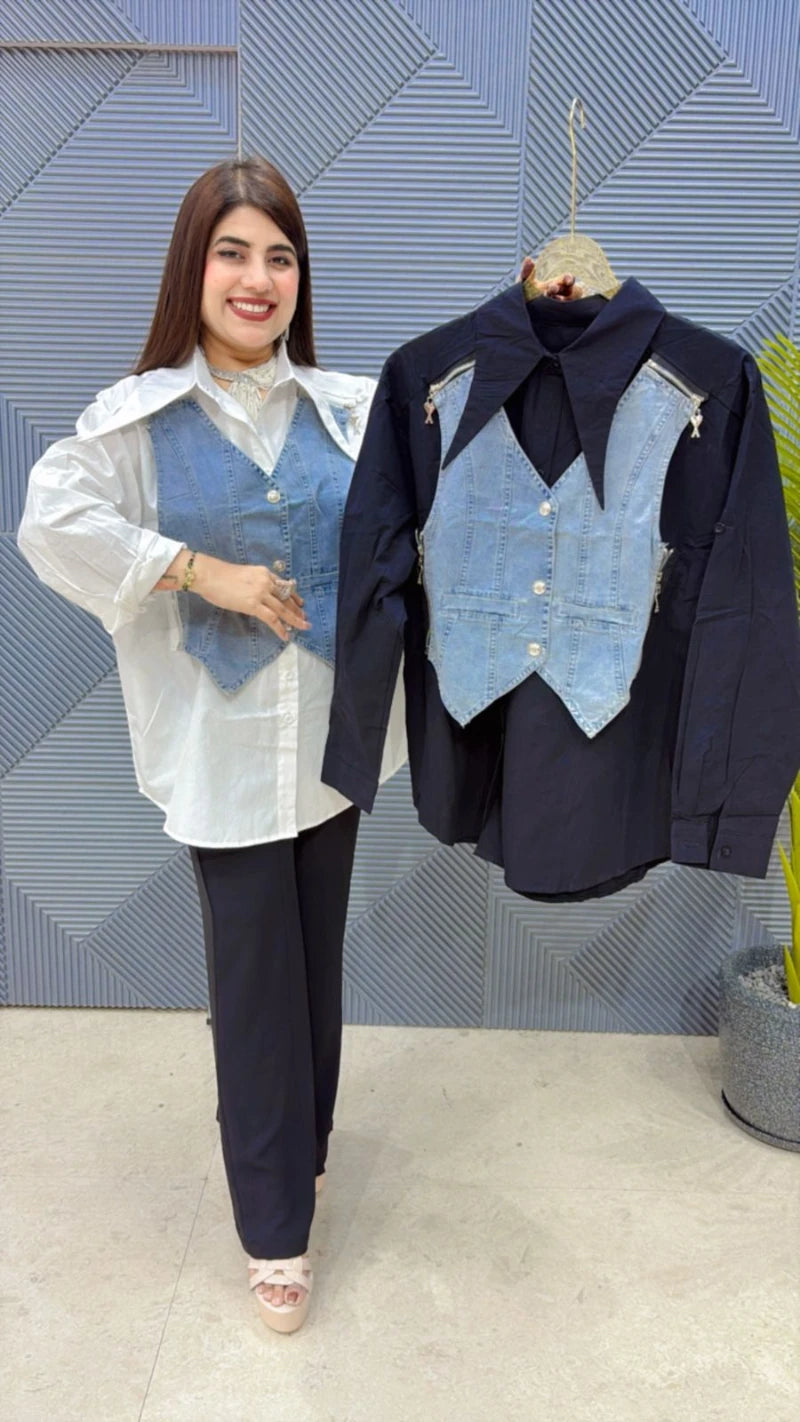 PREMIUM COTTEN SHIRT WITH ATTACHED DENIM JECKET GGR3014