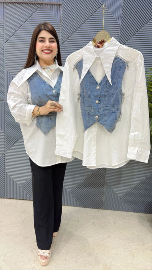 PREMIUM COTTEN SHIRT WITH ATTACHED DENIM JECKET GGR3014