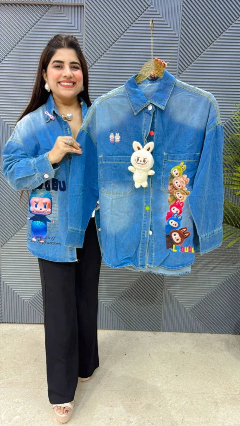 PREMIUM WHITE LABUBU DENIM SHIRT GGR3041