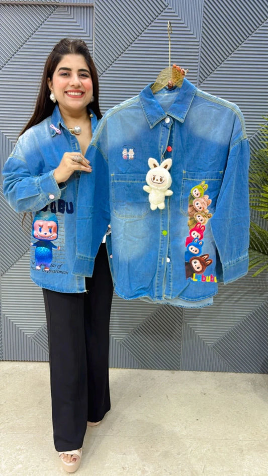 PREMIUM WHITE LABUBU DENIM SHIRT GGR3041