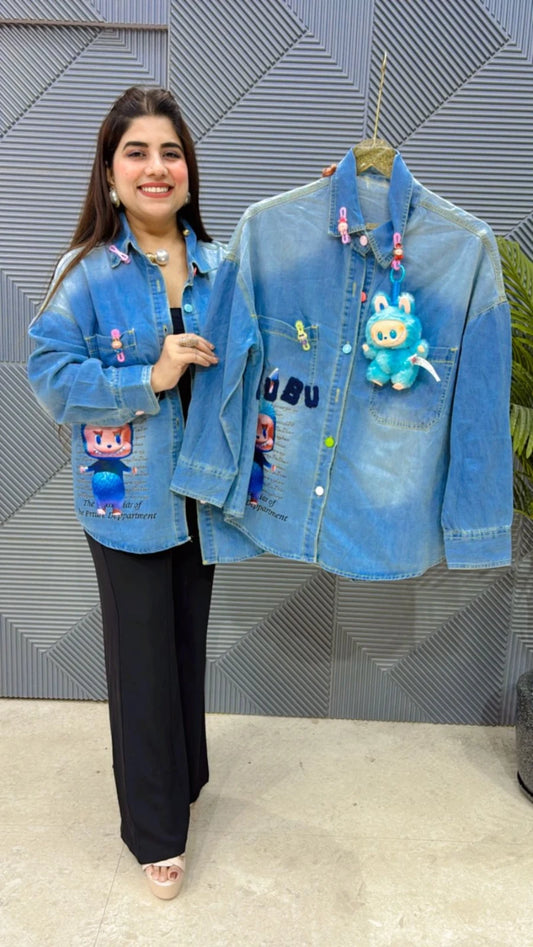 PREMIUM BLUE LABUBU COTTEN DENIM SHIRT GGR3042