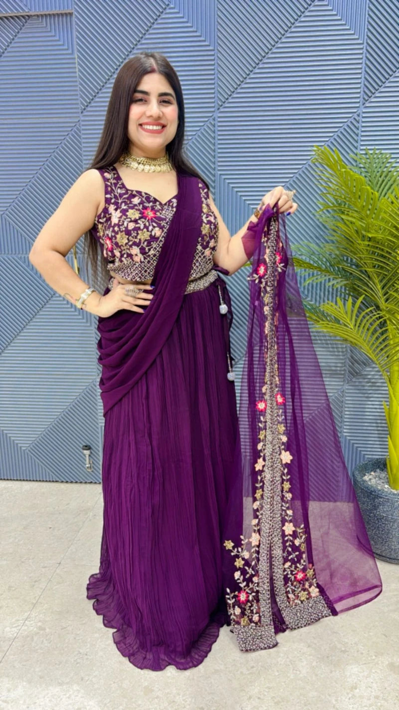 PREMIUM 3 PCS LEHNGA SAREE WITH SHRUG GGR3156