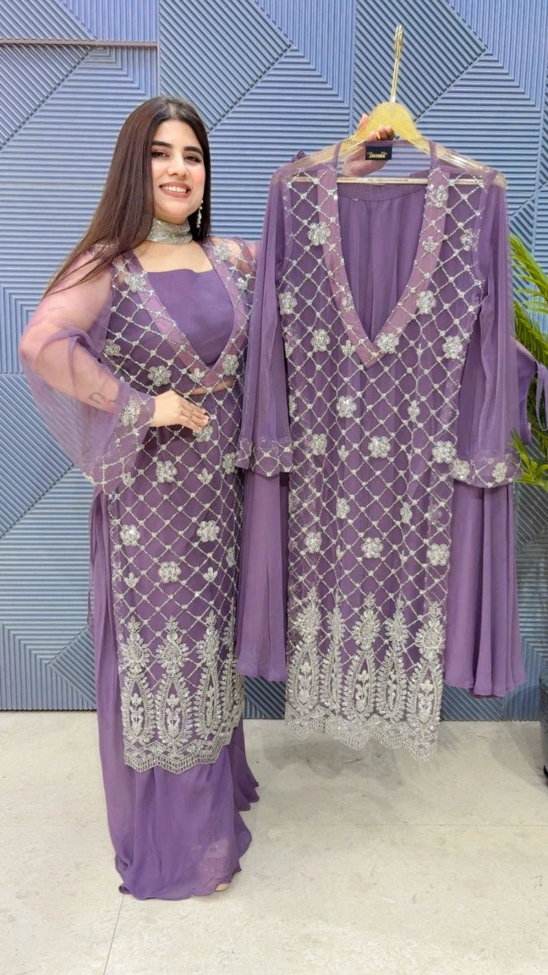 PREMIUM 3 PCS ETHENIC NET CO-ORD SET GGR3276