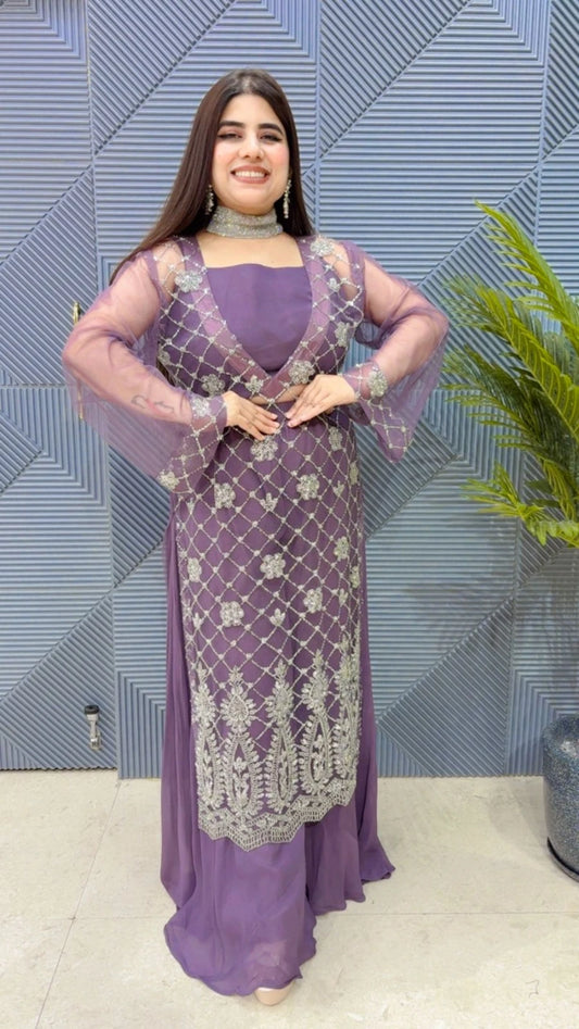 PREMIUM 3 PCS ETHENIC NET CO-ORD SET GGR3276