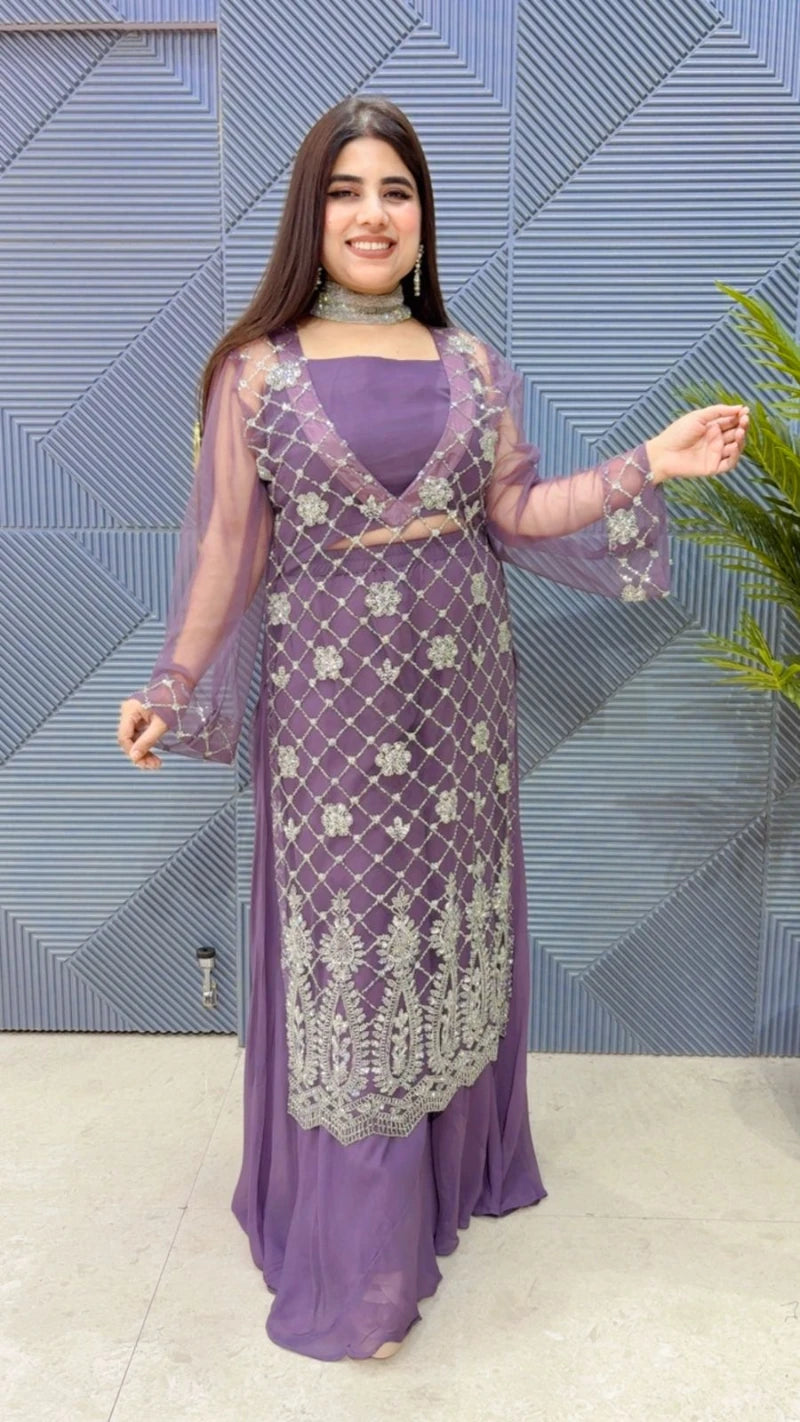 PREMIUM 3 PCS ETHENIC NET CO-ORD SET GGR3276