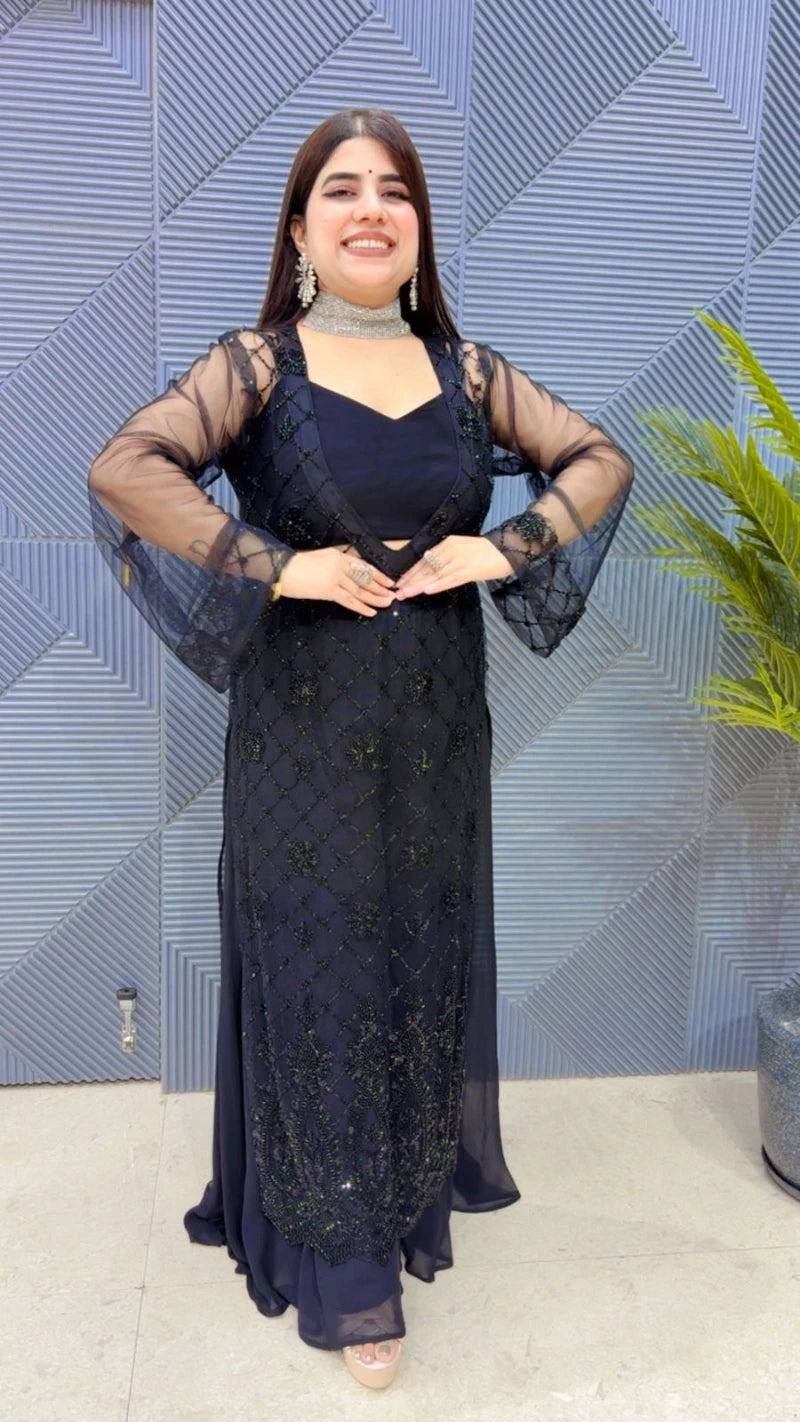 PREMIUM 3 PCS ETHENIC CO-ORD SET SUIT WITH PLAZO GGR3277